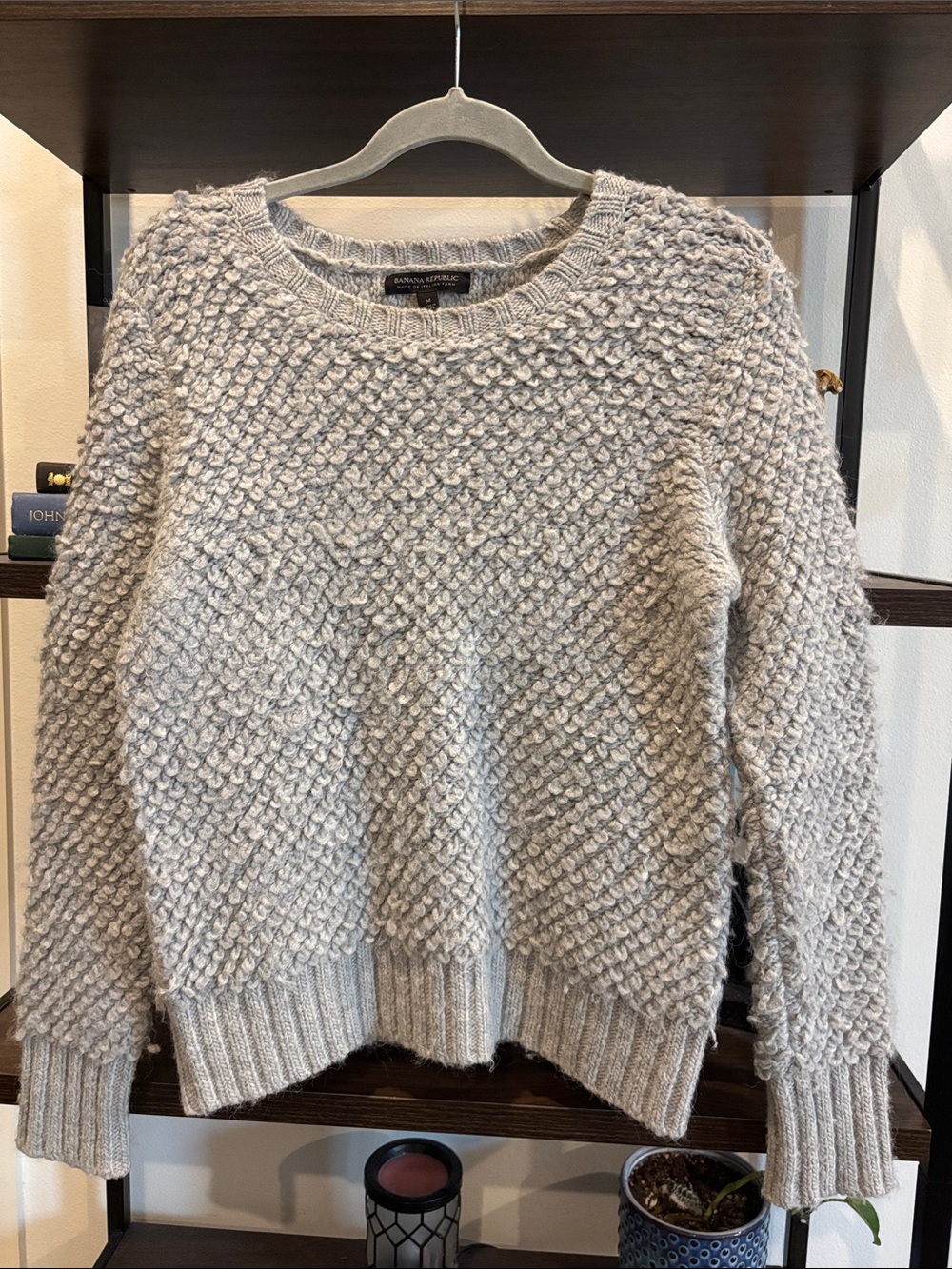 Banana Republic Italian Yarn Wool Alpaca Textured Crewneck Sweater Light Gray M
